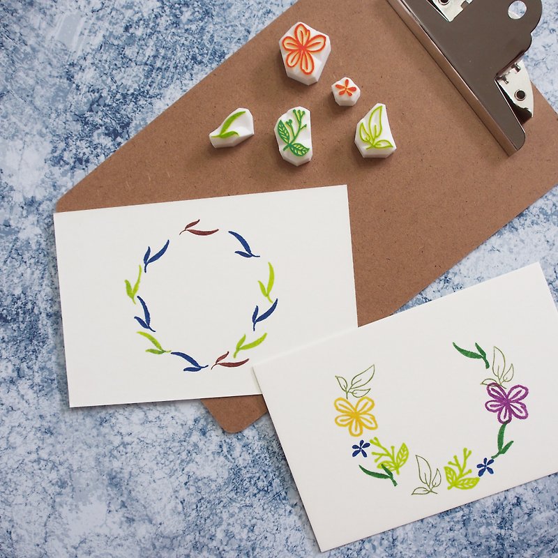 Mstandforc x Handmade J | Watercolor Wreath Seal Set [5 pieces] - Stamps & Stamp Pads - Rubber Multicolor