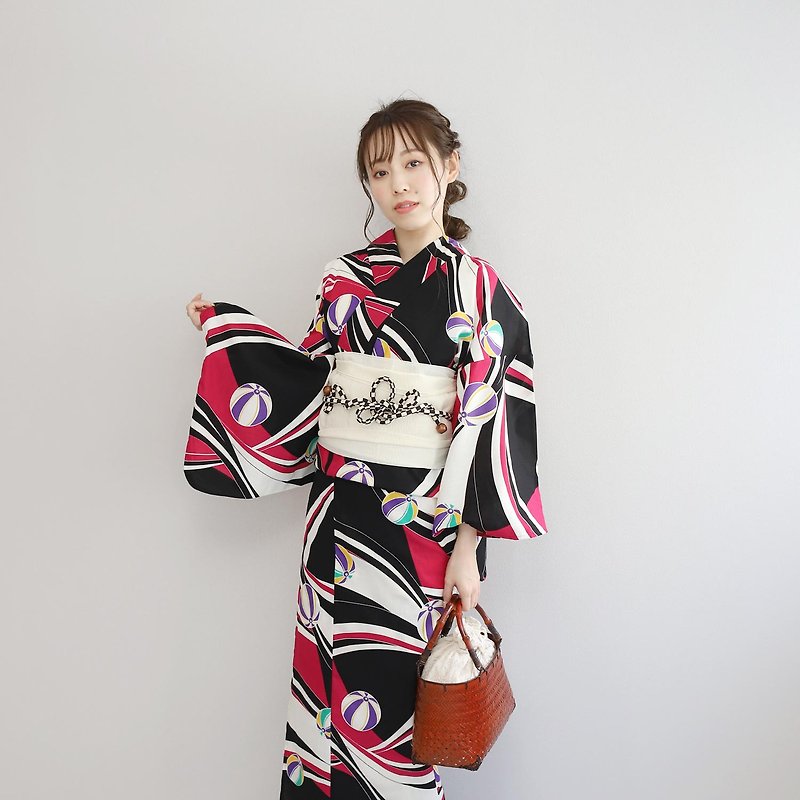 日本 和服 梭織 女性 浴衣 腰封 2件組 F Size x02-05b yukata - 其他 - 棉．麻 黑色