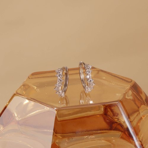 Miagoldjewel s925銀歐美風微鑲鋯石潮流耳環耳圈 時尚簡約耳飾 通勤耳環