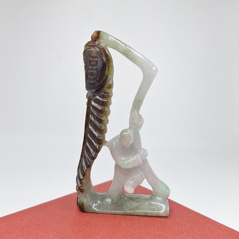 緬甸翡翠祝賀鞭炮童子 擺件 | 天然緬甸玉A貨翡翠 - 擺飾/家飾品 - 玉石 