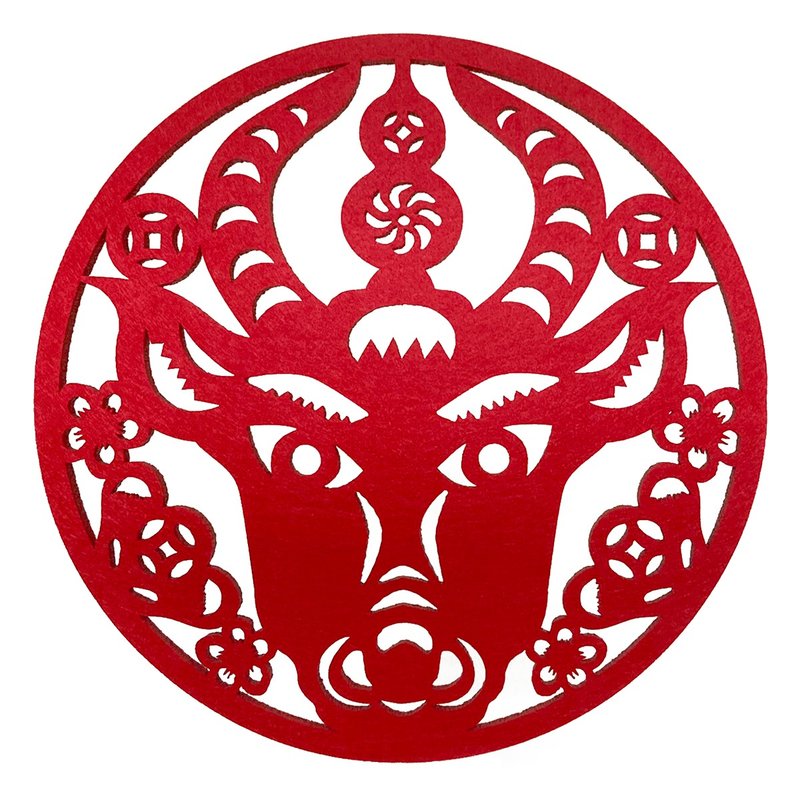 【牛轉錢坤】春聯掛飾鍋墊 - 餐桌布/桌巾/餐墊 - 聚酯纖維 紅色