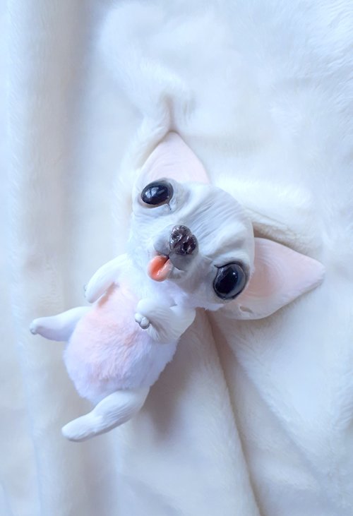 CottaTerraCotta White Chihuahua Teddy Puppy Plush Toy Dog Stuffed Animal Collection Figurine