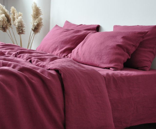 raspberry linen duvet cover