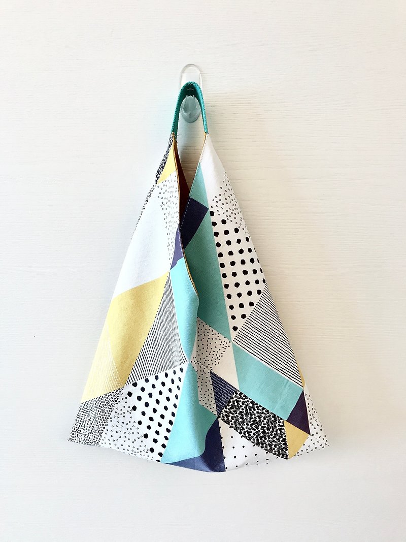 Triangle Tote Bag - Geometry/ Groceries - Handbags & Totes - Cotton & Hemp Green