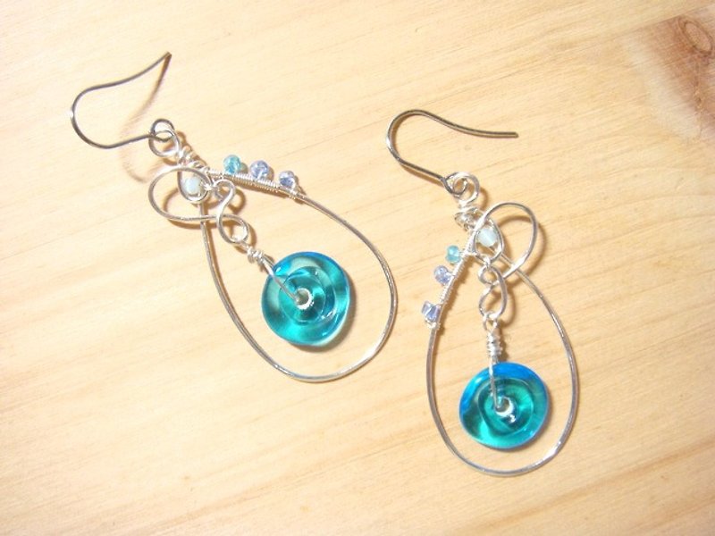 柚子林琉璃 - 設計款 - 耳環 - 小秘密 -  可改夾式 - 耳環/耳夾 - 玻璃 藍色