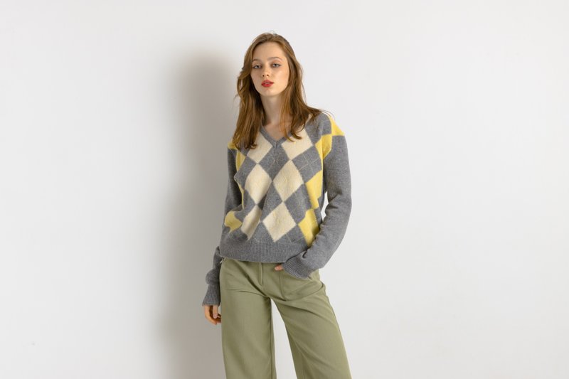 Womens Jumper Grey Classic Fit Jumper Minimalist Sweater Knitwear Old Money 7512 - 女毛衣/針織衫 - 羊毛 多色