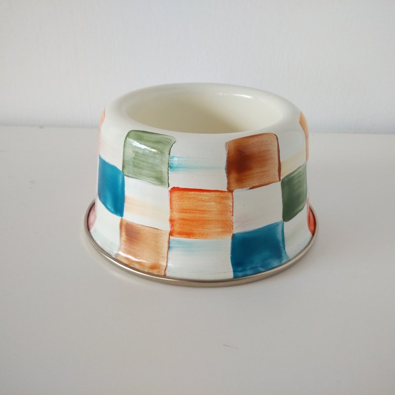 Color Plaid painted enamel pet bowls (mini size) - Pet Bowls - Enamel Multicolor