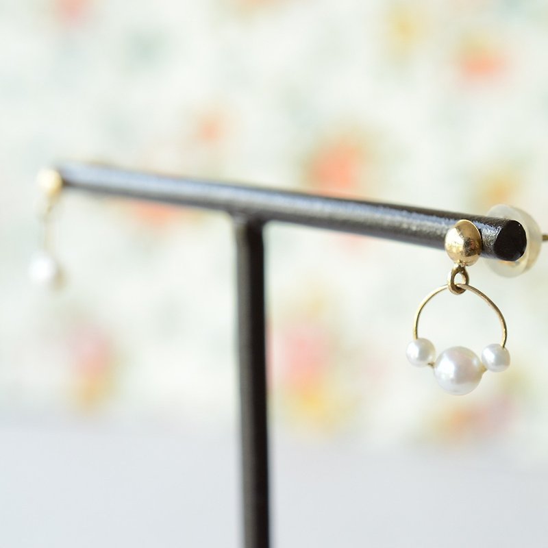 手工珍珠耳環 18K金 日本製造 耳夾耳環 - 耳環/耳夾 - 珍珠 