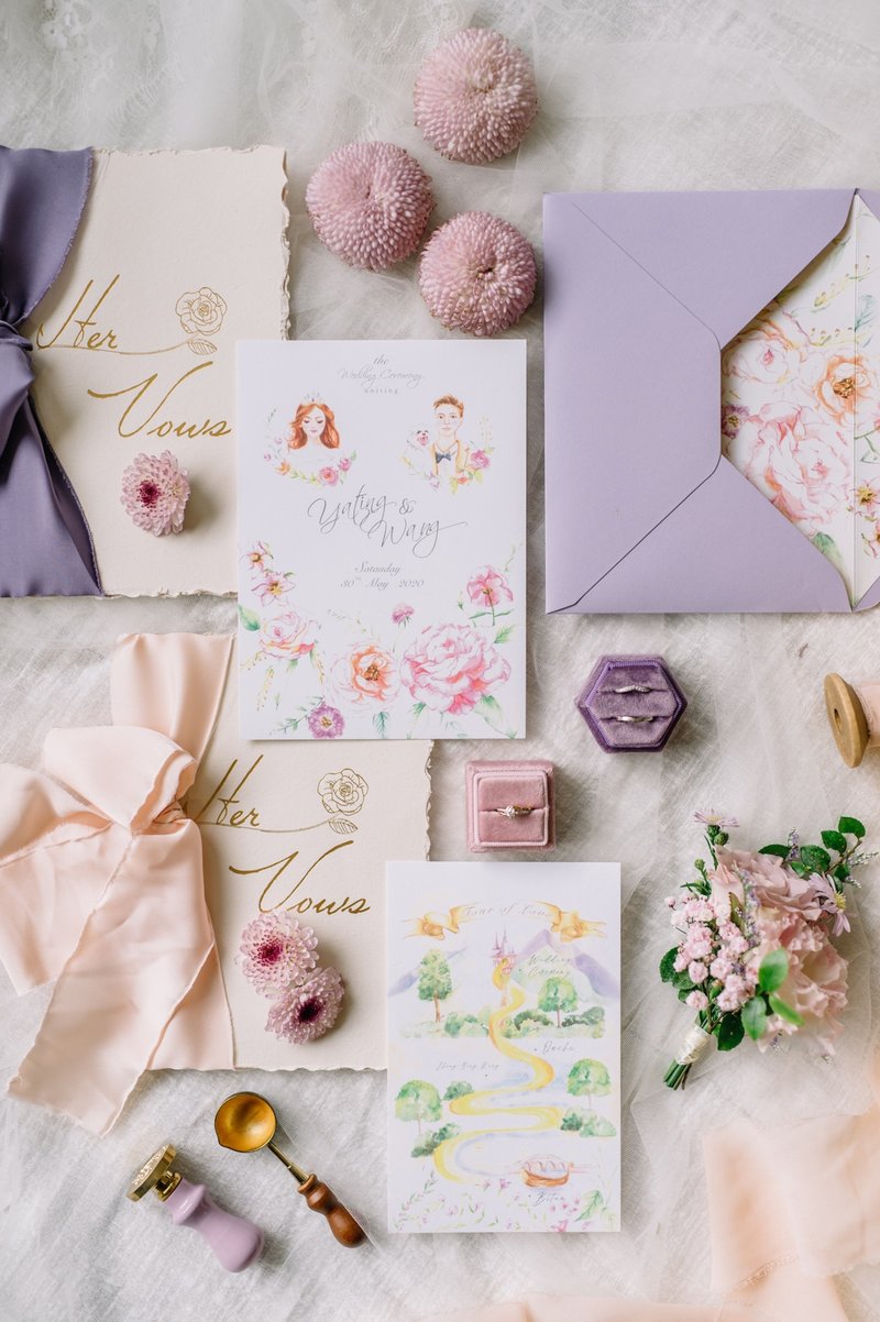 Hand-painted wedding invitation illustration design customized map card wedding surrounding - การ์ดงานแต่ง - กระดาษ ขาว