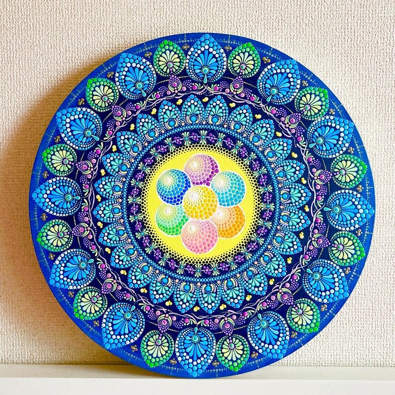 DotMandala Egg of Life Entrance to Earth~ Between Life and Life ~ 40 cm - โปสเตอร์ - ผ้าฝ้าย/ผ้าลินิน สีน้ำเงิน