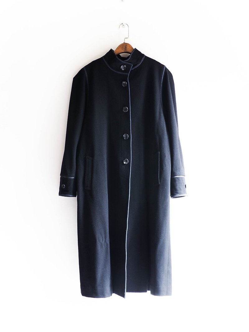 River Hill - Yamagata pure deep black small collar sheep Sentimental Poetry of antique wool coat wool coat wool vintage wool vintage overcoat - เสื้อแจ็คเก็ต - ขนแกะ สีดำ