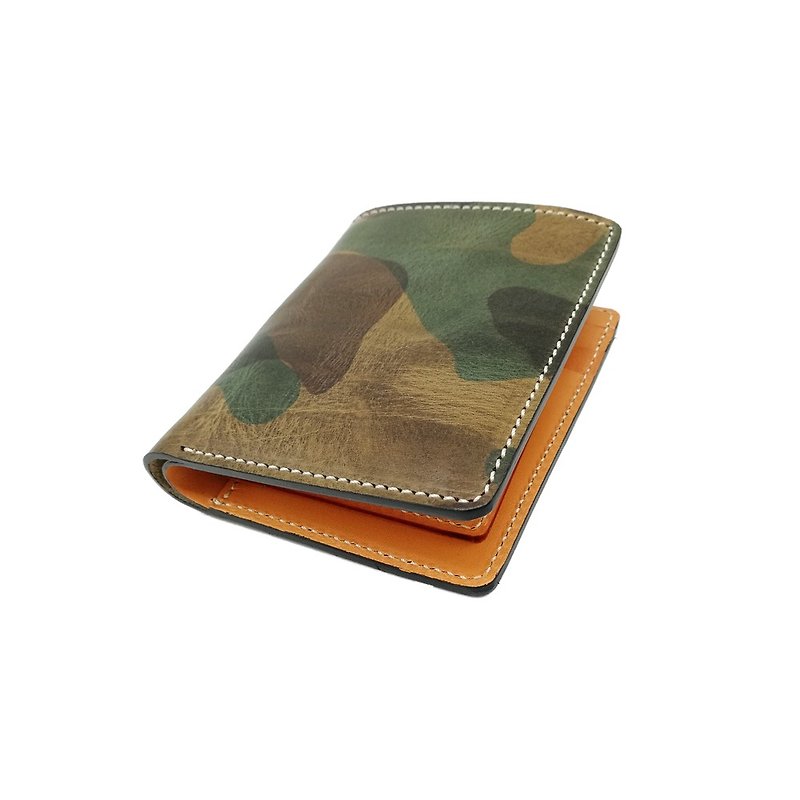[Valentine's Day gifts] hand-made Italian imports of leather men and women first camouflage tanning short clip - Wallets - Genuine Leather Green