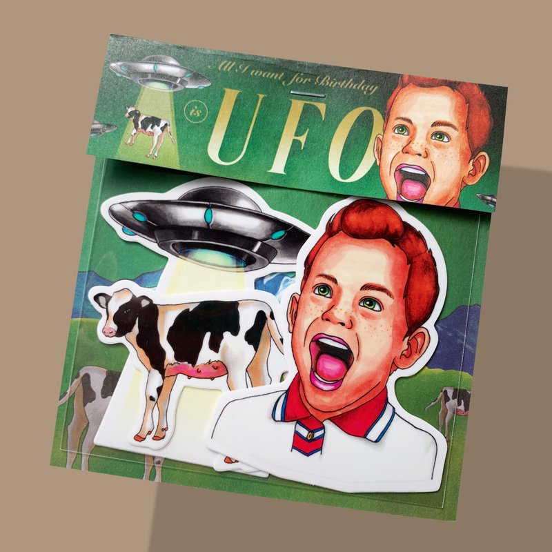 UFO Cow Abduction Sticker Set - สติกเกอร์ - วัสดุกันนำ้ สีเขียว