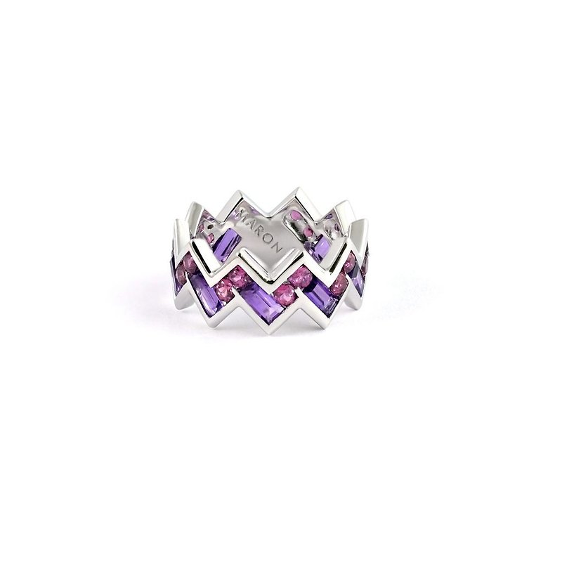 Urban Zigzag Ring with Amethyst and Rhodolite