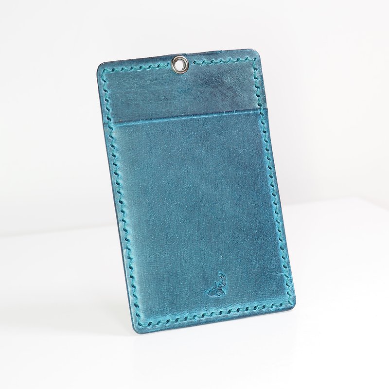 Leather ID pouch - Jean color - ที่ใส่บัตรคล้องคอ - หนังแท้ สีน้ำเงิน