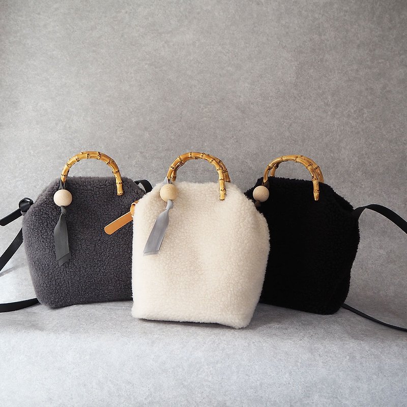 羊毛 側背包/斜背包 - bamboo handle boa shoulder bag