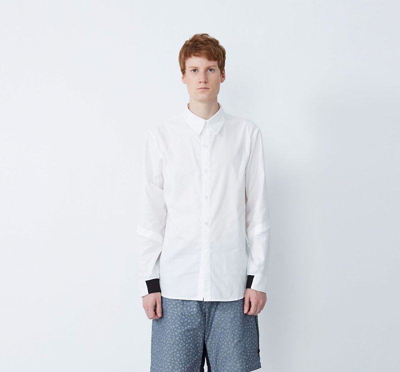 小動作 - 透氣拼接機能襯衫-白 - 男裝 恤衫 - 其他材質 白色