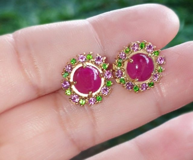 Beautiful Natural Ruby and Peridot Earrings Sterling Silver/Gold Plated