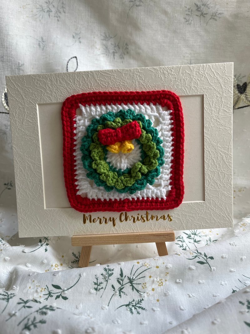 鉤織聖誕花環聖誕卡 - 卡片/明信片 - 紙 綠色