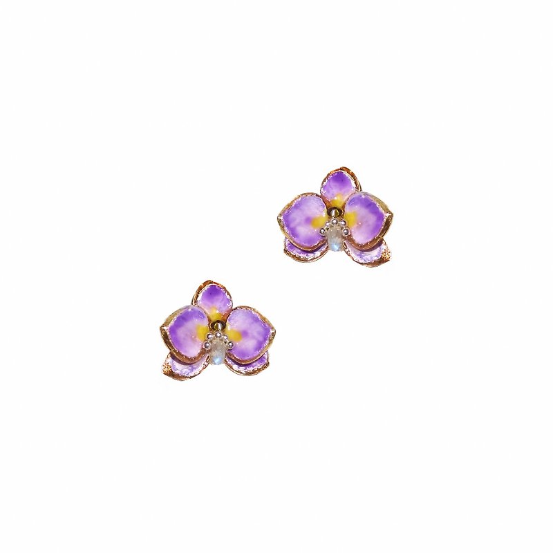 chiching chess blue design handmade jewelry enamel series orchid orchid earrings pre-order - Earrings & Clip-ons - Enamel White
