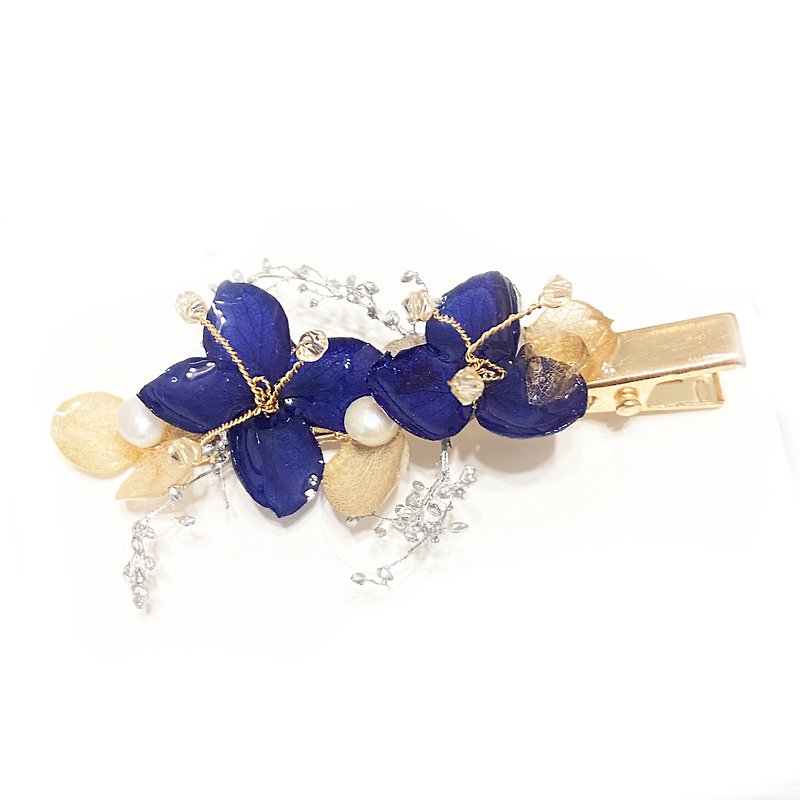 日本樹脂乾燥花紫陽花淡水珍珠深藍色漸層髮夾 - 髮夾/髮飾 - 植物．花 藍色