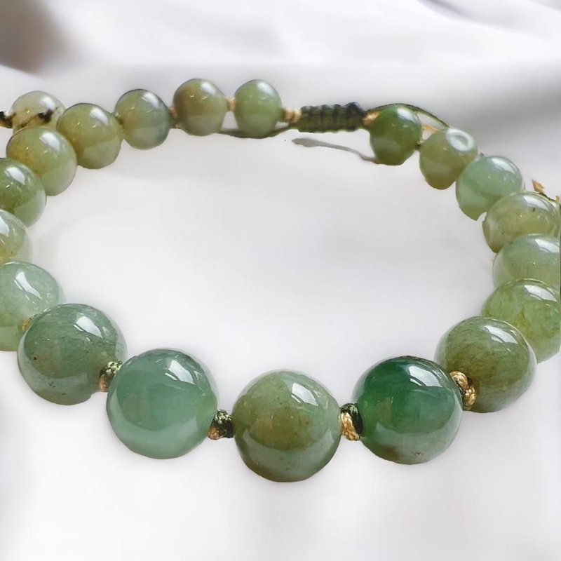 Ice type autumn fragrant green jade bead woven bracelet | Natural Burmese jade A grade jade | Gift giving - สร้อยข้อมือ - หยก สีเขียว