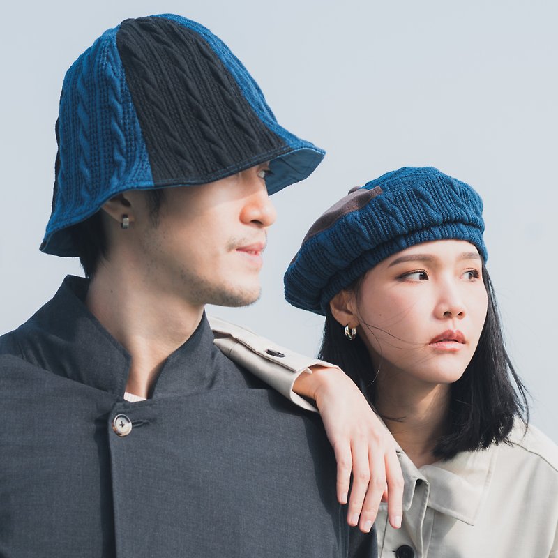 【STARDU】黑拼藍麻花太陽帽 | 男女通用 - 帽子 - 其他材質 