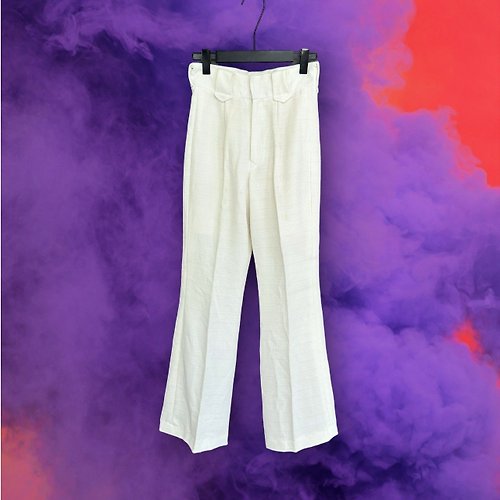 蘿綺莉蕾芭索 二手 白色 顆粒感織紋 訂製款 古董 高腰 27 長褲 G112