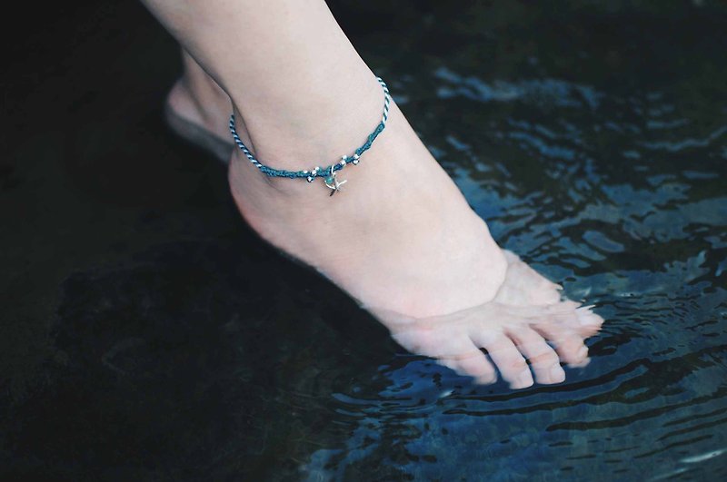 | Ocean Color | Customized x Sterling Silver x Wax Line x Anklet x Anklet x Anklet x Anklet x Well Made - กำไลข้อเท้า - เงินแท้ สีน้ำเงิน