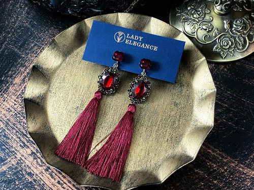 Lady Elegance 米蘭伸展臺 老件紅水晶寶石流蘇耳環