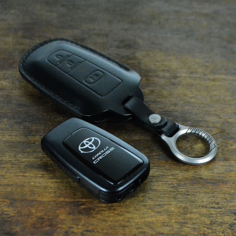 義大利協會認証植鞣革黑色手縫Toyota智能鑰匙專屬皮套 - 鑰匙圈/鑰匙包 - 真皮 黑色