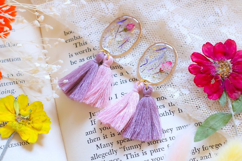 Flower resin double tassel - Earrings & Clip-ons - Resin Purple