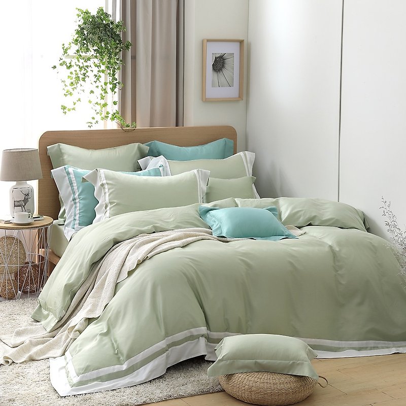 (特大尺寸)築夢原色調-粉漾綠60棉多層設計款床包四件組 - 床包/寢具 - 棉．麻 綠色