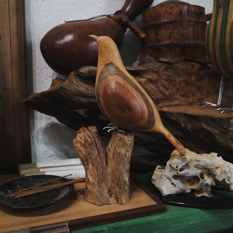 【Handmade】Little Bird Wooden Ornament - Deadwood Block - Items for Display - Wood Brown