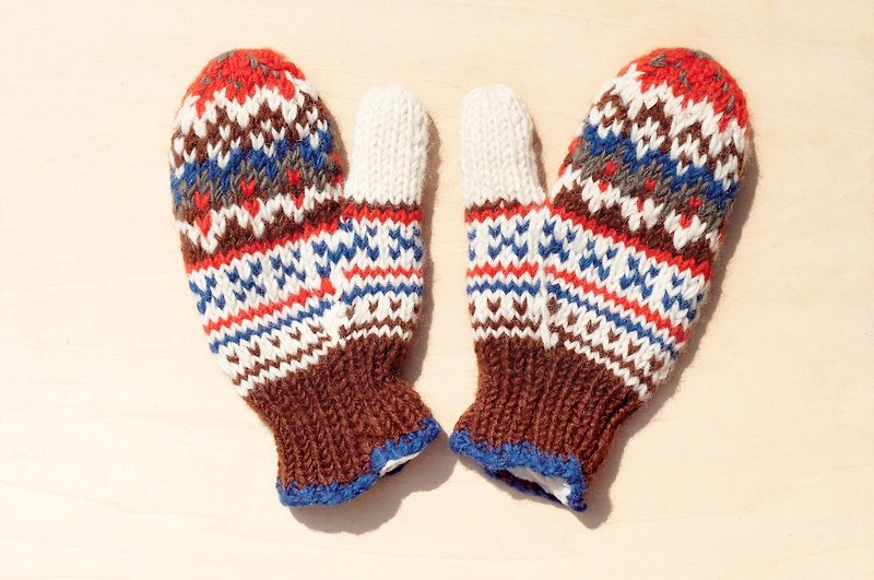 Valentine's Day limited edition pure wool knitted warm gloves / wool gloves / gloves Toe / bristles gloves - Forest Wind North Island Ou Feier totem - ถุงมือ - วัสดุอื่นๆ หลากหลายสี