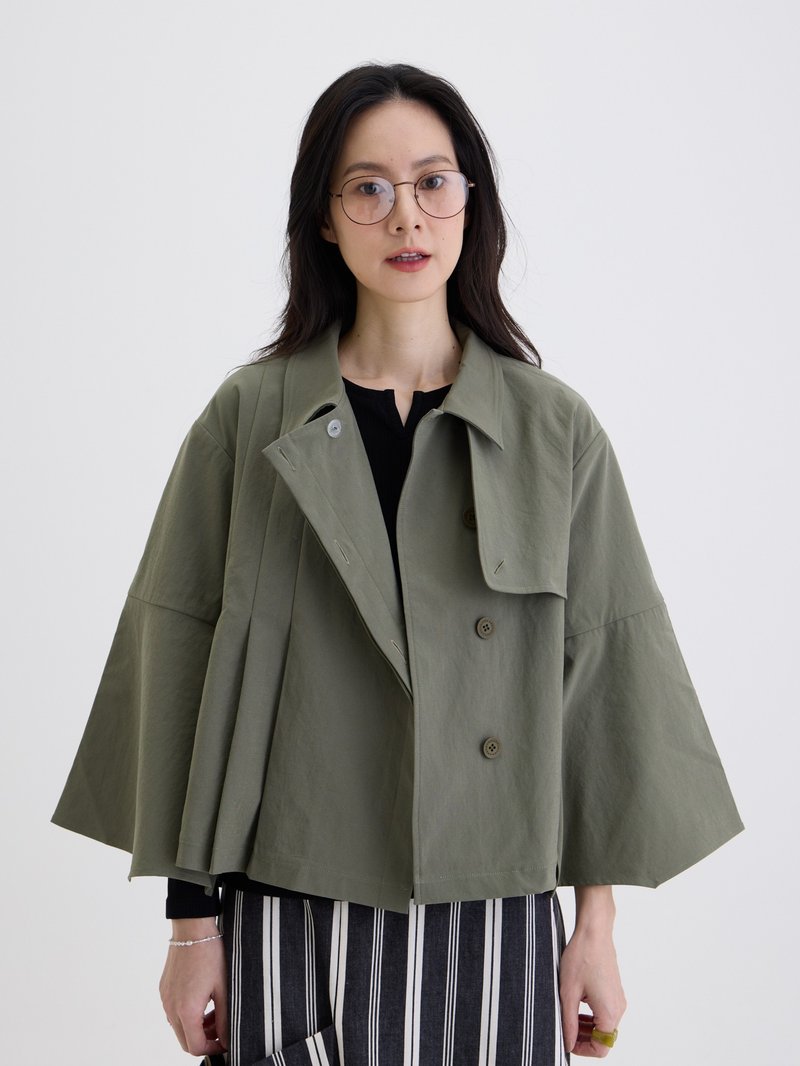 瑪琪長袖造型風衣外套-軍綠 - 女大衣/外套 - 聚酯纖維 綠色