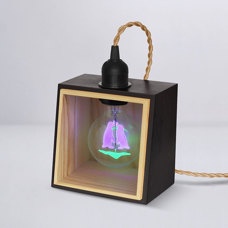方形木制小夜燈 - 含1 個 企鵝燈泡 Edison-Style 愛迪生燈泡 - 燈具/燈飾 - 木頭 黑色