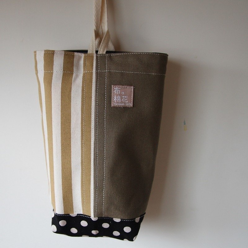 Cotton Fabric: canvas tissue box cover, Hanging Tissue Box, housewarming gift, Yellow Straight stripes, black spot, Khaki - ของวางตกแต่ง - ผ้าฝ้าย/ผ้าลินิน สีกากี