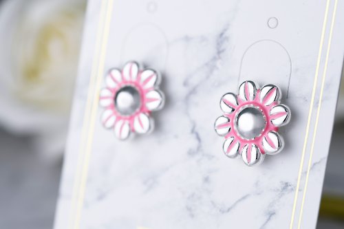 Lulu Chérie 花朵系列 手工彩繪 可愛向日葵造型 針式耳環