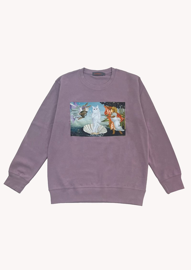 100% Cotton Graphic Sweater - เสื้อฮู้ด - ผ้าฝ้าย/ผ้าลินิน สีม่วง