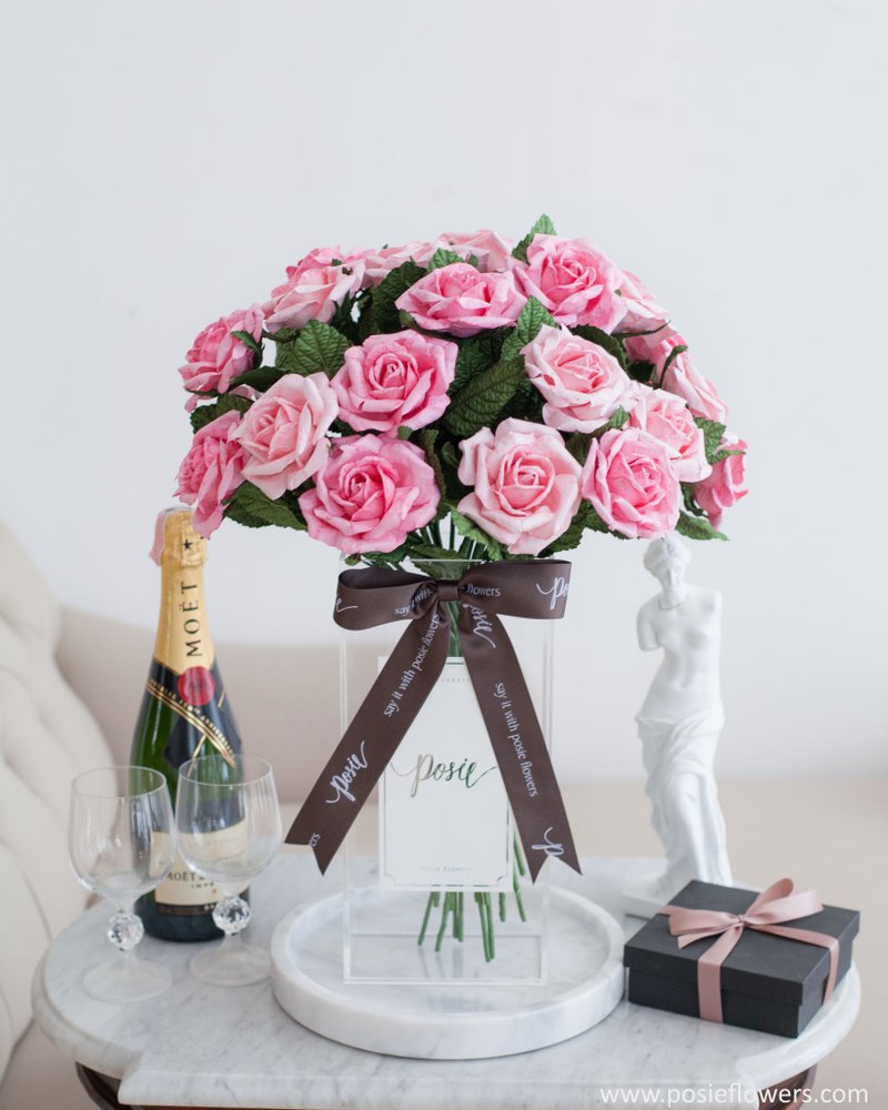 PINK GRANDI ROSE | New York Vase Flower for Decoration, Paper Flowers Gift - Items for Display - Paper Pink