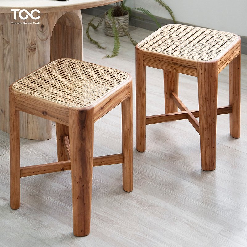 Tomood/Between Soil and Wood - Corner Series, H45 Solid Wood Rattan Chair and Stool - Chairs & Sofas - Wood Khaki