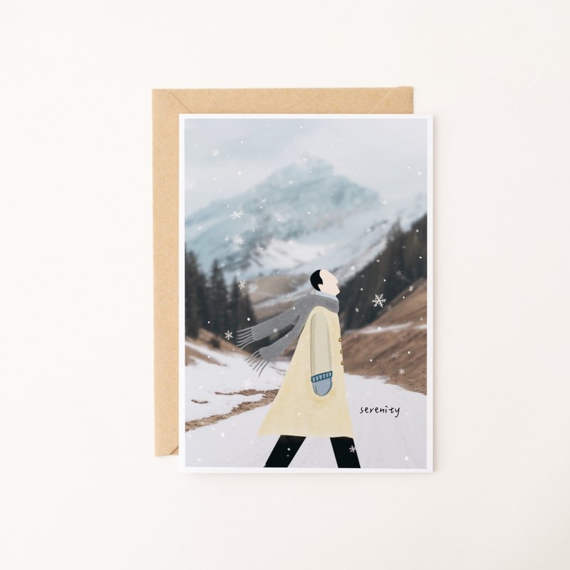 Serenity冬日雪景 手寫字 卡片 萬用卡 生日卡片 感謝卡 藝術卡 - 卡片/明信片 - 紙 多色