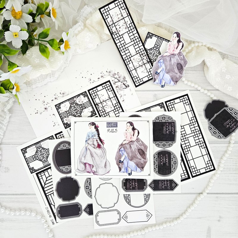 Oriental flower pakage_DasomDasom_black - 貼紙 - 紙 