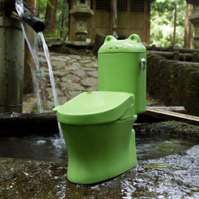 ミニチュア洋式便器 カエルトイレ - 置物 - プラスチック グリーン