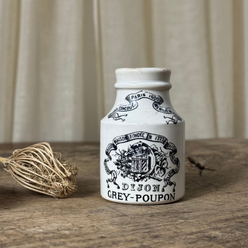 *50929-Rare Antique French Dijon Mustard Jar by Sarreguemines - ของวางตกแต่ง - ดินเผา 