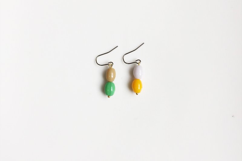 Green Bean Glass Beaded Earrings - Earrings & Clip-ons - Gemstone Multicolor