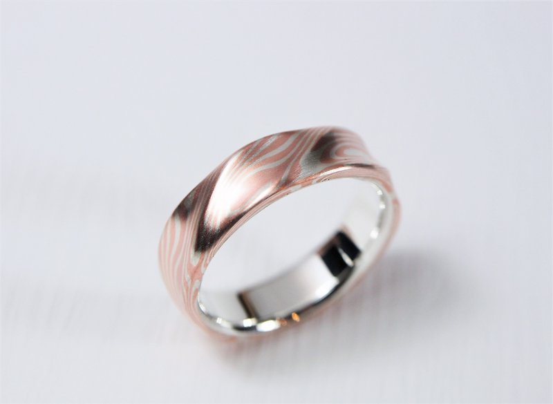 Customization─ Wooden gold ring (Silver and Bronze material) / wood grain gold—wave light - Couples' Rings - Silver Brown