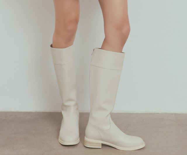 Simple Korean style cowhide boots off white Shop no216 Women s