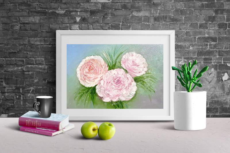Delicate Rose Flowers Original Oil Painting depicting Pink Flowers Art Delicate - Items for Display - Other Materials Multicolor